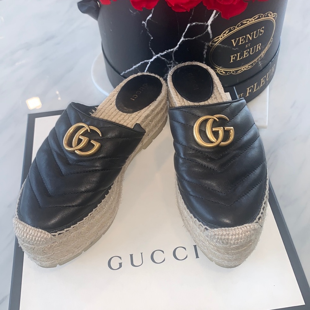COPY - Gucci Black Marmont Espadrilles Leather Platform